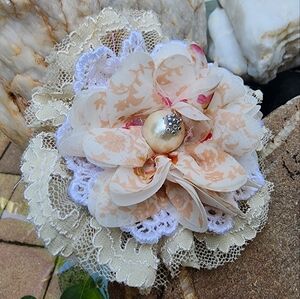 Shabby Chic Flower Pin Cotton/Silk Rose/Magnolia/Flower Embellished Pearl Boho